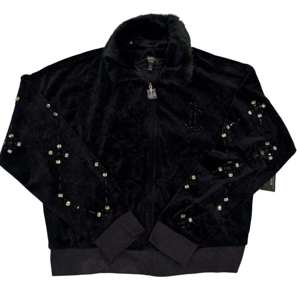 Juicy Couture Black Label Westwood Gem Grid Jacket NWT XL Velour Fur Collar
